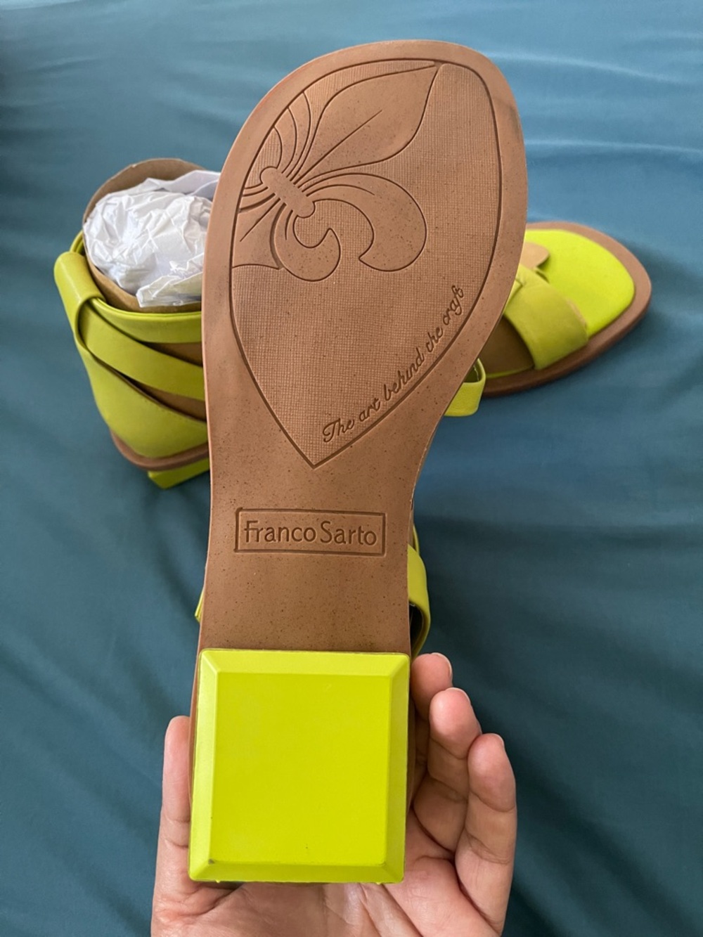 Franco Sarto Green/ Yellow Strappy Flat Sandals - Picture 4 of 5